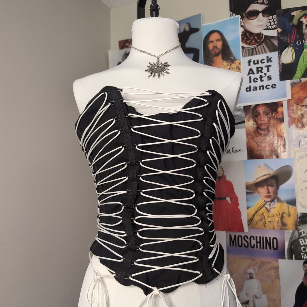 Lace Up Gothic Black & White Corset